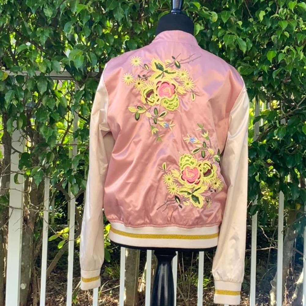 Guess Satin Bomber Jacket with embroidered back fully lined